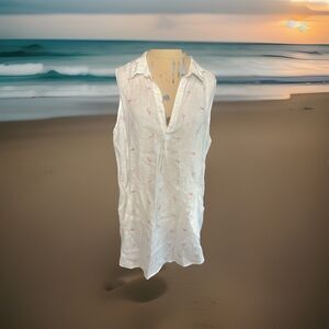 Forcynthia Beachwear flamingo 100% Linen Cover Up Large Pockets White Size L